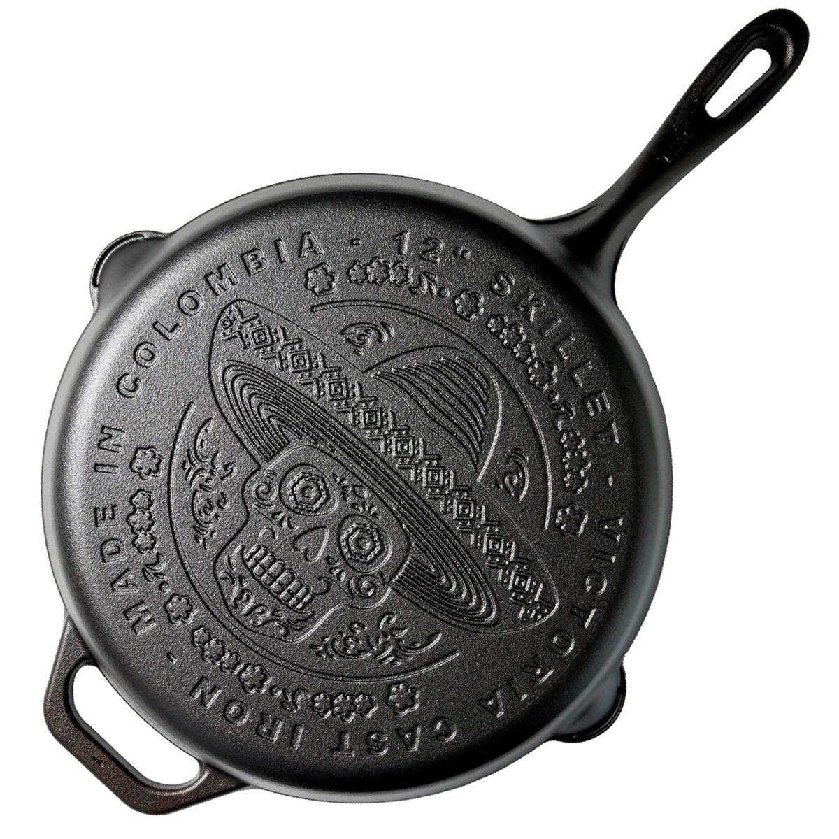 Sartén hierro fundido curado diseño calaca inducción 30cm apta fuego, horno cast iron skillet, sks32791