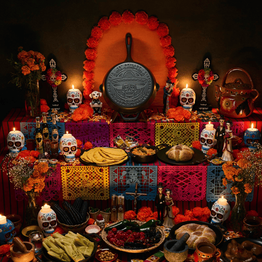 Frigideira de Ferro Fundido Curado 30 cm Day of the Dead La Calaca Adequada para Indução, Fogo, Churrasqueira, Forno, SKS32791