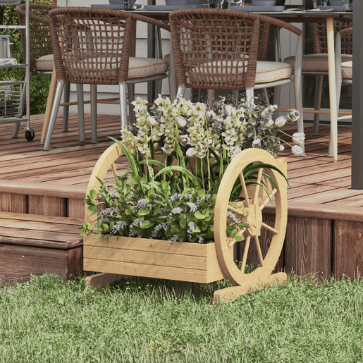 Outsunny Floreira de Madeira com 3 Níveis para Exterior Design em Escada com Rodas e Orifícios de Drenagem para Terraço ou Jardim 61x62x57 cm Madeira