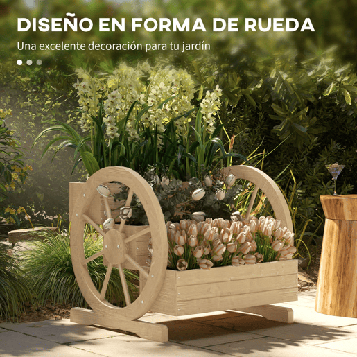 Outsunny Floreira de Madeira com 3 Níveis para Exterior Design em Escada com Rodas e Orifícios de Drenagem para Terraço ou Jardim 61x62x57 cm Madeira