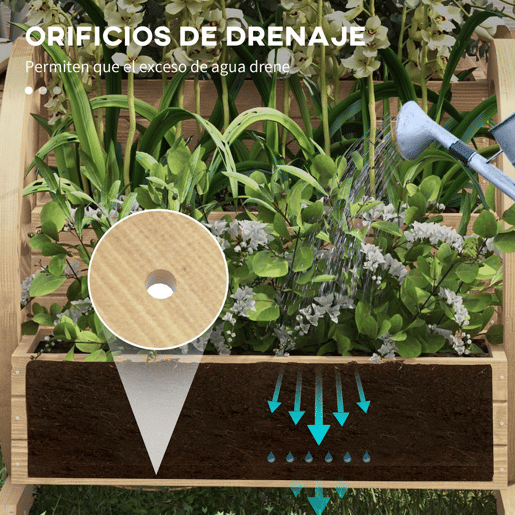 Outsunny Floreira de Madeira com 3 Níveis para Exterior Design em Escada com Rodas e Orifícios de Drenagem para Terraço ou Jardim 61x62x57 cm Madeira