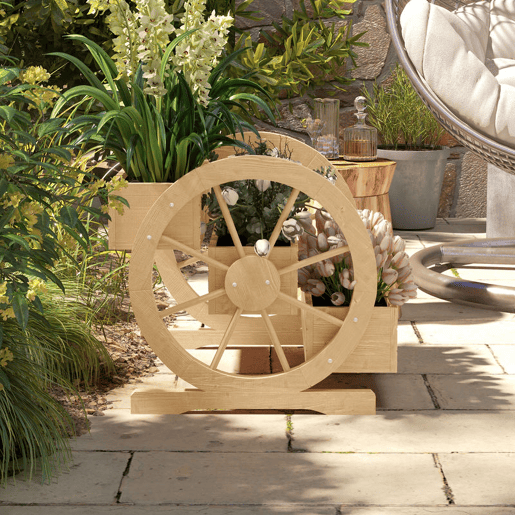 Outsunny Floreira de Madeira com 3 Níveis para Exterior Design em Escada com Rodas e Orifícios de Drenagem para Terraço ou Jardim 61x62x57 cm Madeira