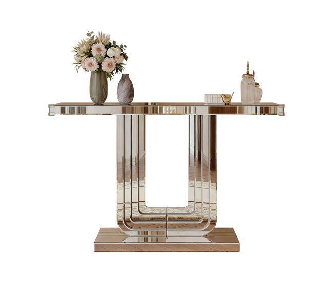 Mesa consola 120cm - moderna con espejo, base en u, resistente a arañazos - plata