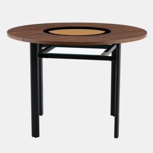 Mesa redonda de 100 cm - design minimalista com vidro e estrutura metálica - madeira castanha
