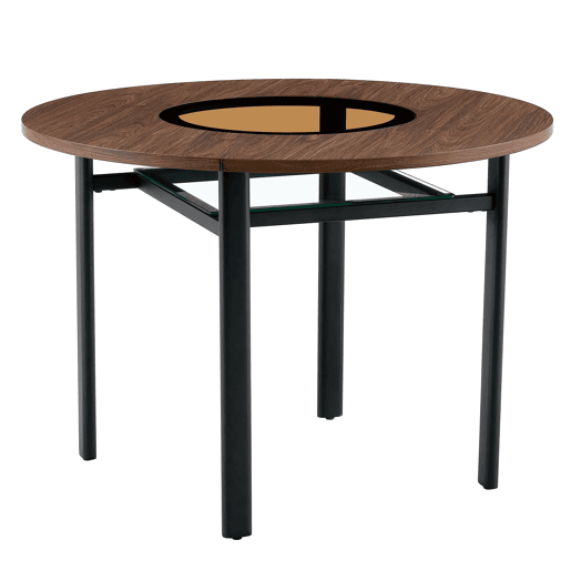 Mesa redonda de 100 cm - design minimalista com vidro e estrutura metálica - madeira castanha