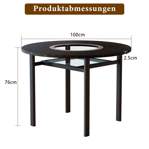 Mesa de jantar redonda 100 cm - minimalista, vidro cinzento, estrutura metálica - madeira preta
