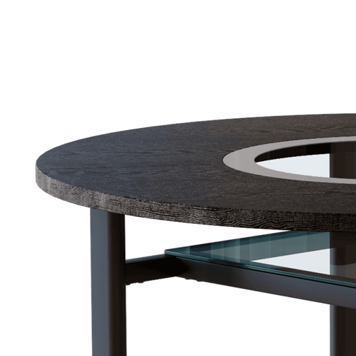 Mesa de jantar redonda 100 cm - minimalista, vidro cinzento, estrutura metálica - madeira preta