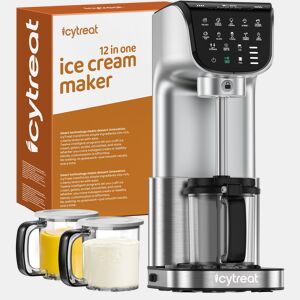 IcyTreat IC-1010 EU 12 em 1 Máquina de gelados - Certificação CE Potência 500W Capacidade 568mlw Inclui 3 recipientes para gelado em Tritan - Prata