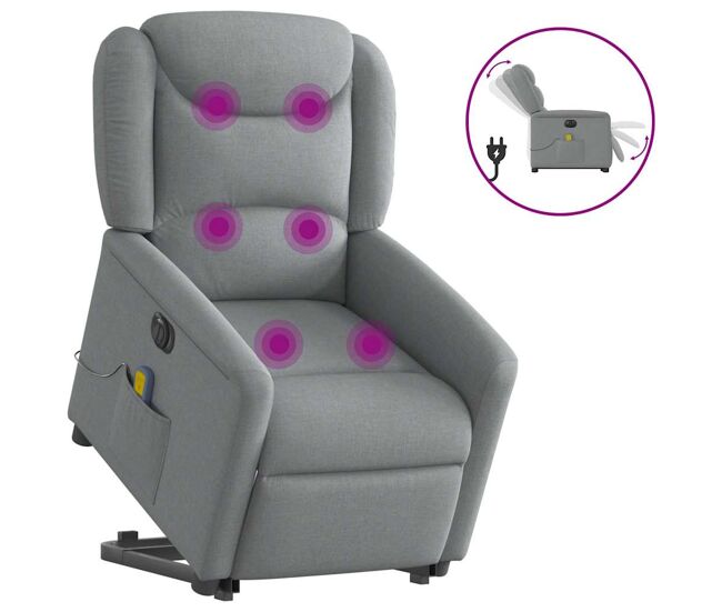 Sillón de masaje eléctrico reclinable - sillón relax elevable tela gris claro