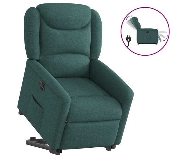 Sillón eléctrico reclinable elevable - sillón relax de tela verde oscuro
