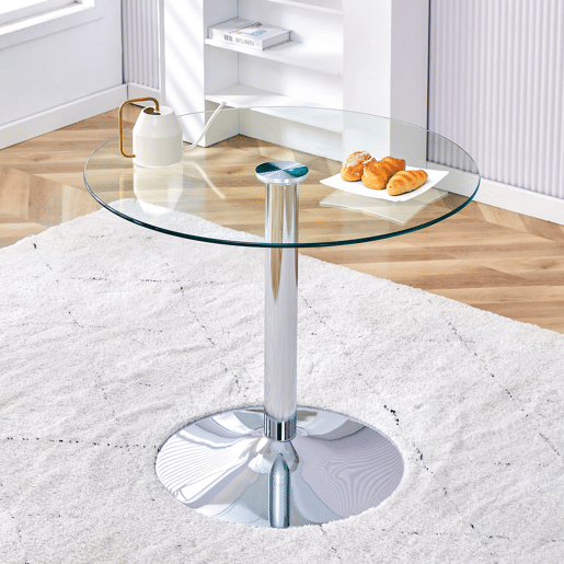 Mesa de centro redonda 85x76 cm - Design minimalista de luxo - Prateada e transparente