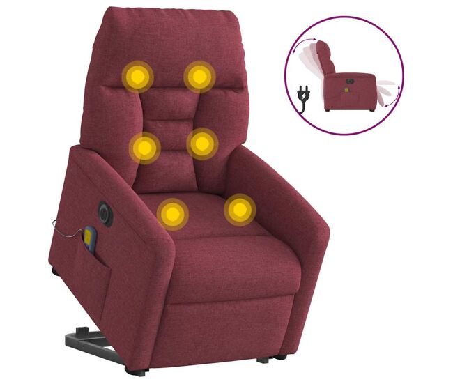 Sillón de masaje eléctrico reclinable - sillón relax elevable tela rojo tinto