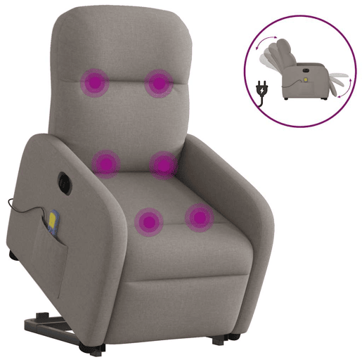 Poltrona elétrica elevatória massagens - Poltrona relax tecido cinza-acastanhado