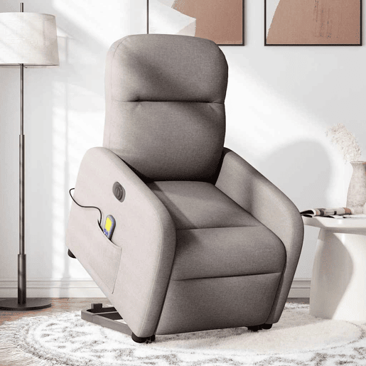 Poltrona elétrica elevatória massagens - Poltrona relax tecido cinza-acastanhado