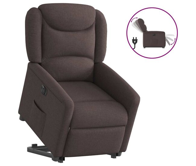 Sillón eléctrico reclinable elevable - sillón relax de tela marrón oscuro