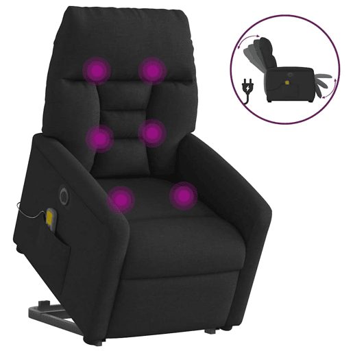 Poltrona elétrica elevatória massagens - Poltrona relax tecido preto