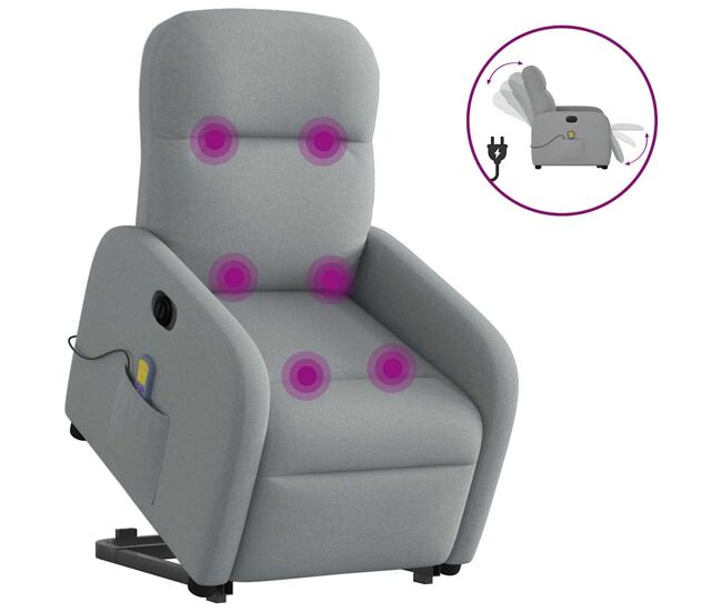 Sillón de masaje eléctrico reclinable - sillón relax elevable tela gris claro