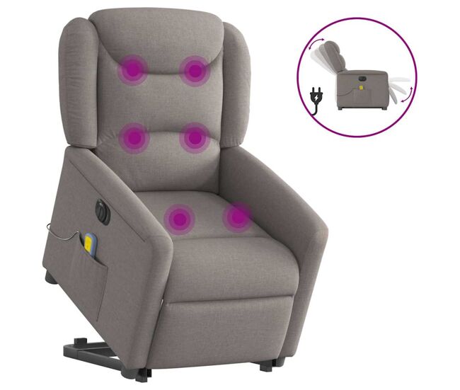 Sillón de masaje eléctrico reclinable - sillón relax elevable tela taupé
