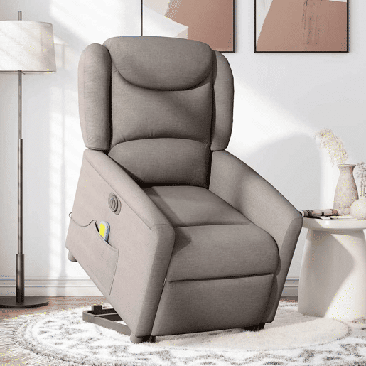 Poltrona elétrica elevatória massagens - Poltrona relax tecido cinza-acastanhado Poltrona elétrica elevatória massagens - Poltrona relax tecido cinza-acastanhado