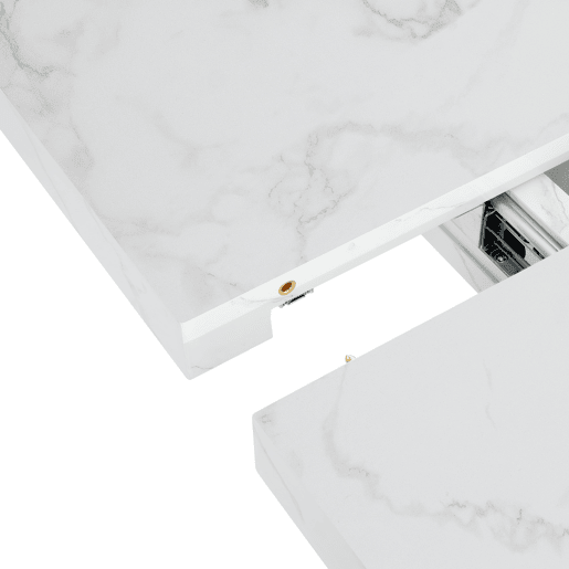 Mesa de jantar extensível 120-160 cm - Moderna, tampo em mármore branco + pernas em MDF X metal - Branco