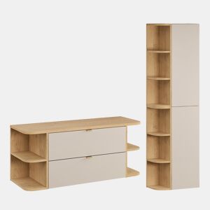 Conjunto meuble sous-vasque 120cm niches arrondies e coluna Azel Caxemira e Madeira