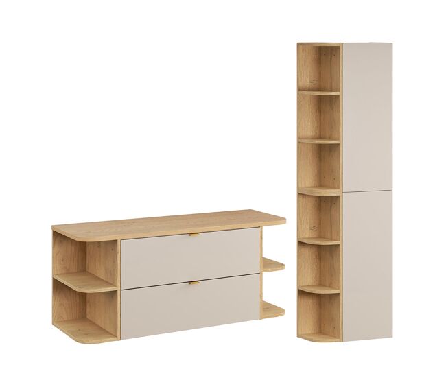 Conjunto mueble bajo lavabo 120cm y columna azel cachemira y madera