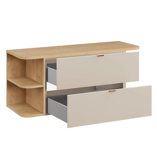 Conjunto meuble sous-vasque 120cm niches arrondies e coluna Azel Caxemira e Madeira