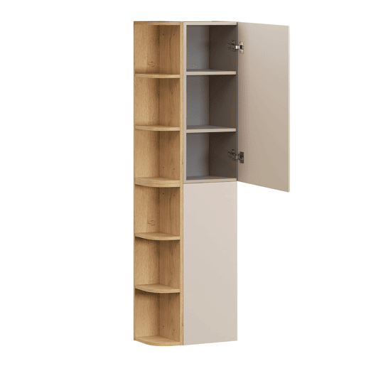 Conjunto meuble sous-vasque 120cm niches arrondies e coluna Azel Caxemira e Madeira