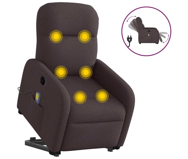 Sillón masaje eléctrico reclinable - sillón relax elevable tela marrón oscuro