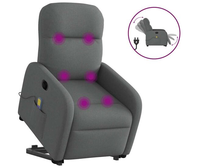 Sillón de masaje eléctrico reclinable - sillón relax elevable tela gris oscuro