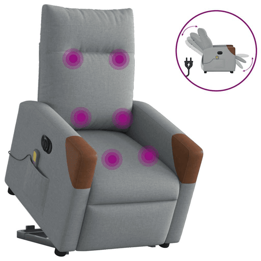 Poltrona elétrica reclinável massagens - Poltrona relax tecido cinzento-claro Poltrona elétrica reclinável massagens - Poltrona relax tecido cinzento-claro