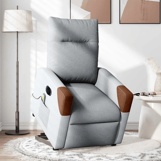 Poltrona elétrica reclinável massagens - Poltrona relax tecido cinzento-claro Poltrona elétrica reclinável massagens - Poltrona relax tecido cinzento-claro