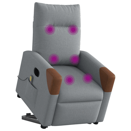 Poltrona elétrica reclinável massagens - Poltrona relax tecido cinzento-claro Poltrona elétrica reclinável massagens - Poltrona relax tecido cinzento-claro