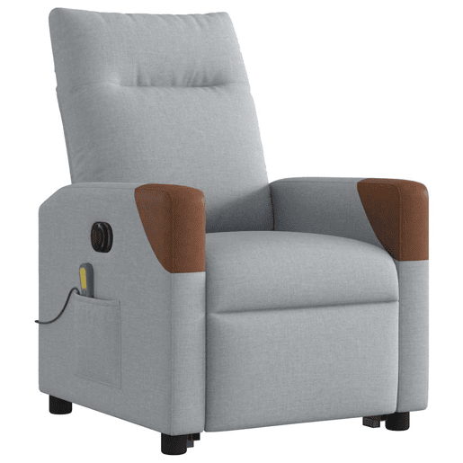 Poltrona elétrica reclinável massagens - Poltrona relax tecido cinzento-claro Poltrona elétrica reclinável massagens - Poltrona relax tecido cinzento-claro