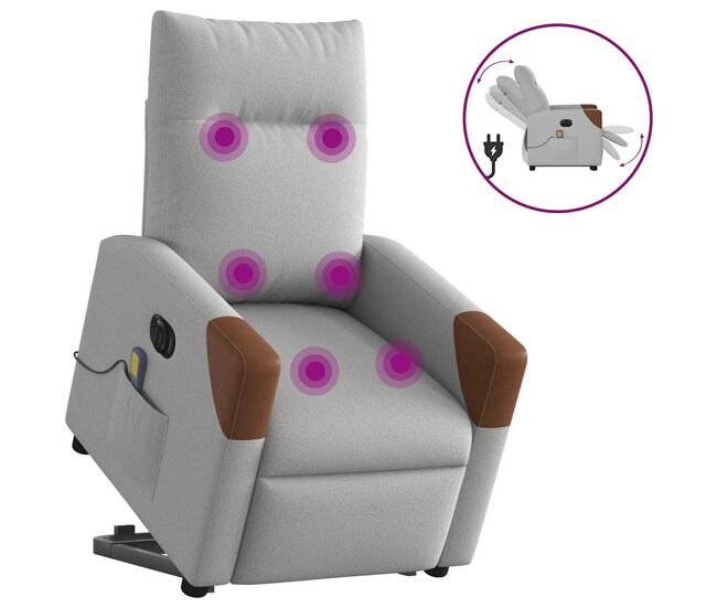 Sillón de masaje eléctrico reclinable - sillón relax elevable tela gris nube