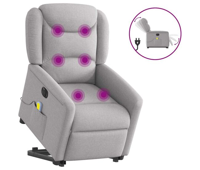 Sillón de masaje eléctrico reclinable - sillón relax elevable tela gris nube