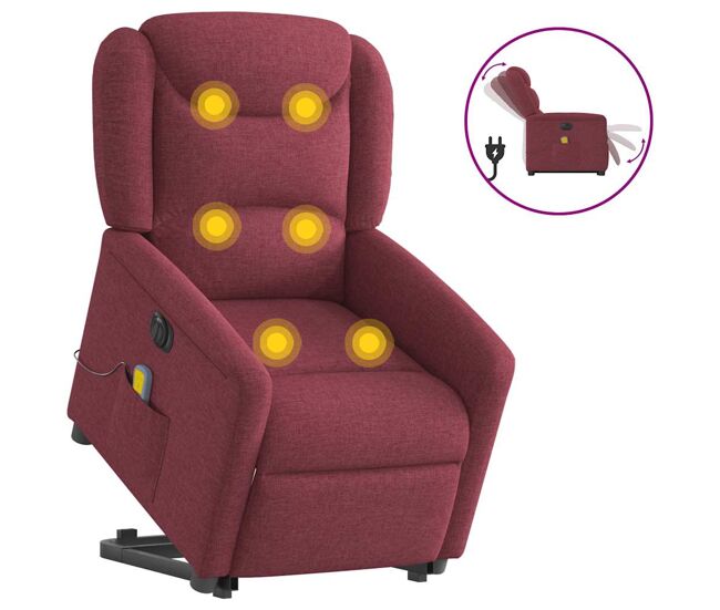 Sillón de masaje eléctrico reclinable - sillón relax elevable tela rojo tinto