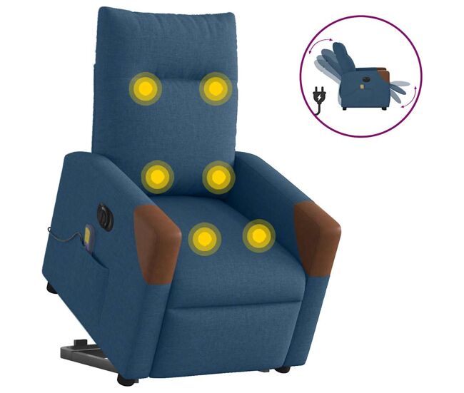 Sillón de masaje eléctrico reclinable - sillón relax elevable de tela azul