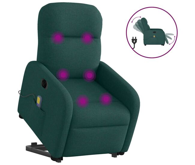 Sillón masaje eléctrico reclinable - sillón relax elevable tela verde oscuro