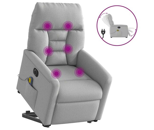 Sillón de masaje eléctrico reclinable - sillón relax elevable tela gris nube