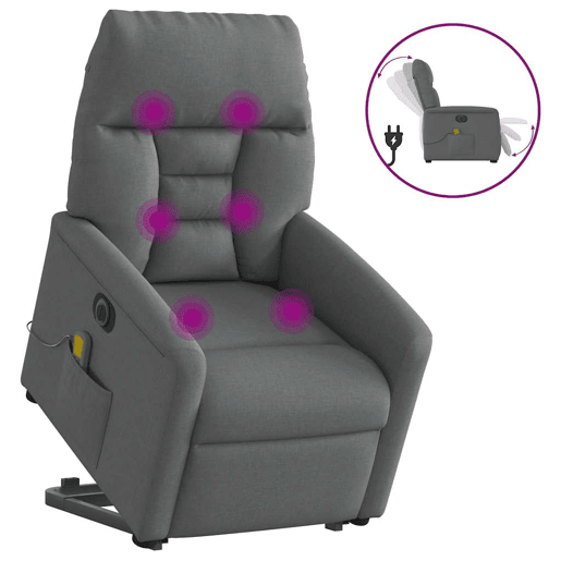 Poltrona elétrica elevatória massagens - Poltrona relax tecido cinzento-escuro