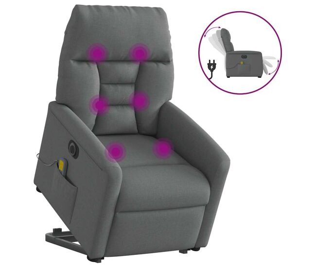 Sillón de masaje eléctrico reclinable - sillón relax elevable tela gris oscuro