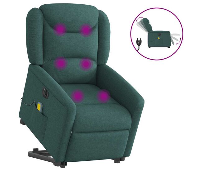 Sillón masaje eléctrico reclinable - sillón relax elevable tela verde oscuro
