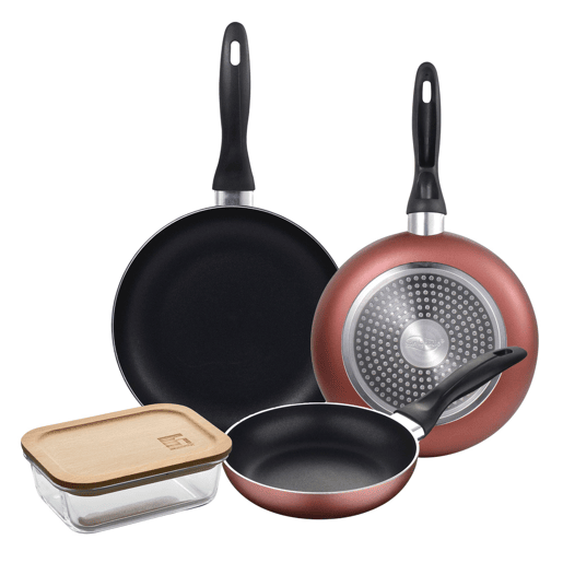 Set de frigideiras San Ignacio de 3 peças + recipiente hermético