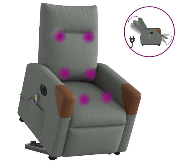 Sillón de masaje eléctrico reclinable - sillón relax elevable tela gris oscuro