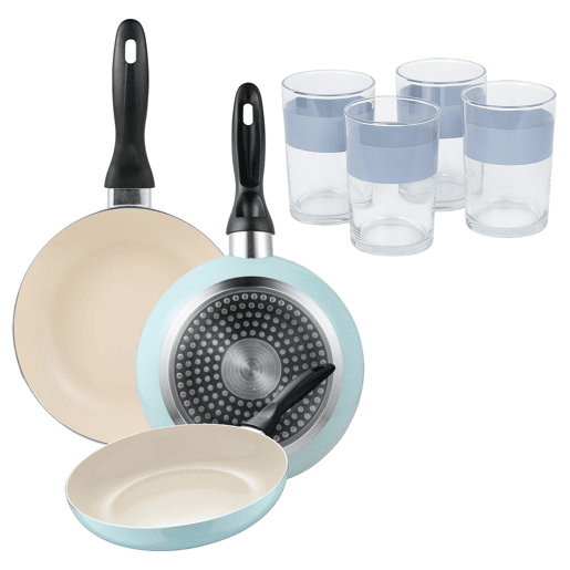 Set de frigideiras San Ignacio de 3 peças + Set de 4 copos