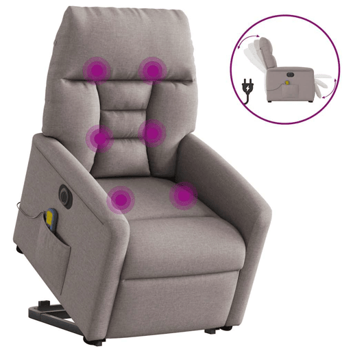 Poltrona elétrica elevatória massagens - Poltrona relax tecido cinza-acastanhado