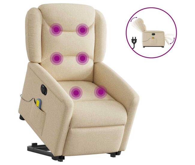 Sillón de masaje eléctrico reclinable - sillón relax elevable tela crema