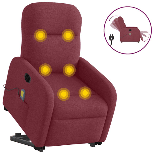 Poltrona elevatória de massagens elétrica - Poltrona relax tecido vermelho tinto Poltrona elevatória de massagens elétrica - Poltrona relax tecido vermelho tinto