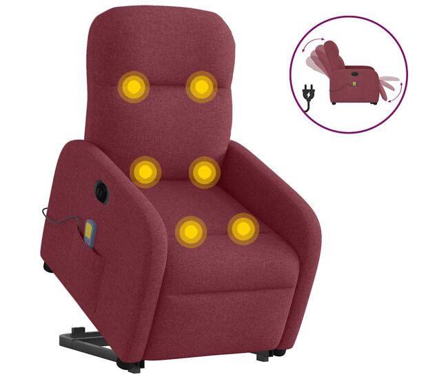 Sillón de masaje eléctrico reclinable - sillón relax elevable tela rojo tinto